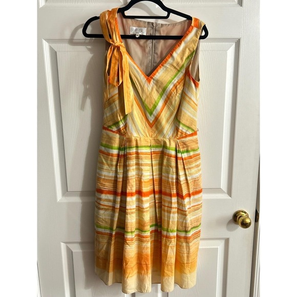Kasper Dresses & Skirts - Kasper A-Line Dress Womens Size 4 Orange Striped Summer Brunch Sleeveless Bow